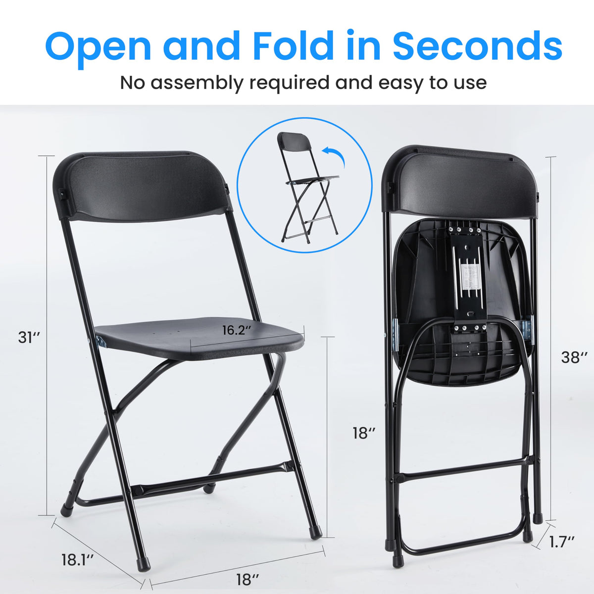 Black 10-Pack Folding Plastic Chair with Metal Frame K368