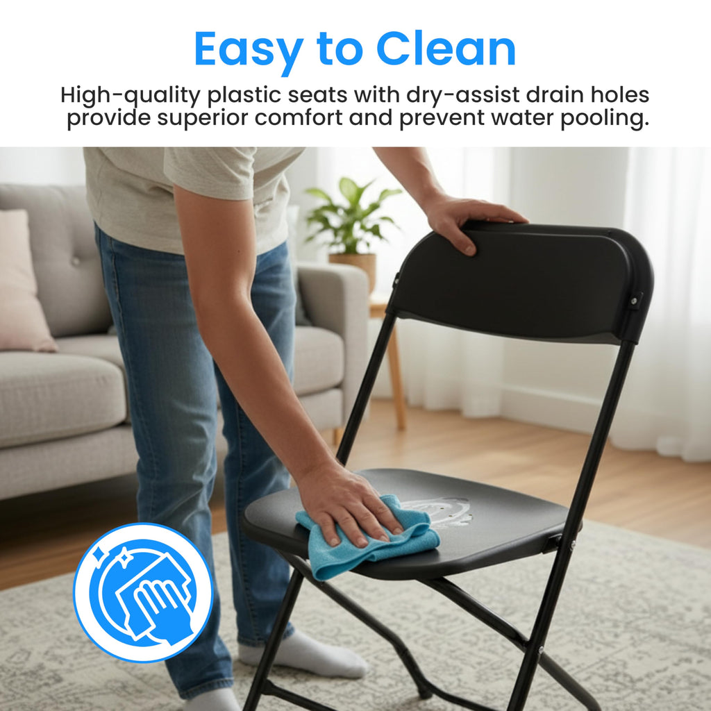 Black 10-Pack Folding Plastic Chair with Metal Frame K368
