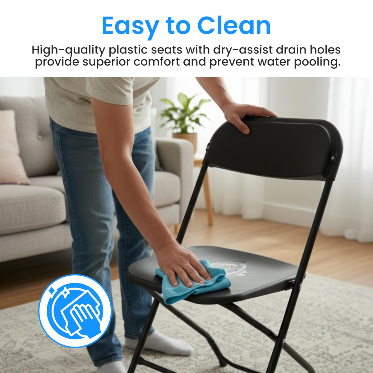 Black 10-Pack Folding Plastic Chair with Metal Frame K368