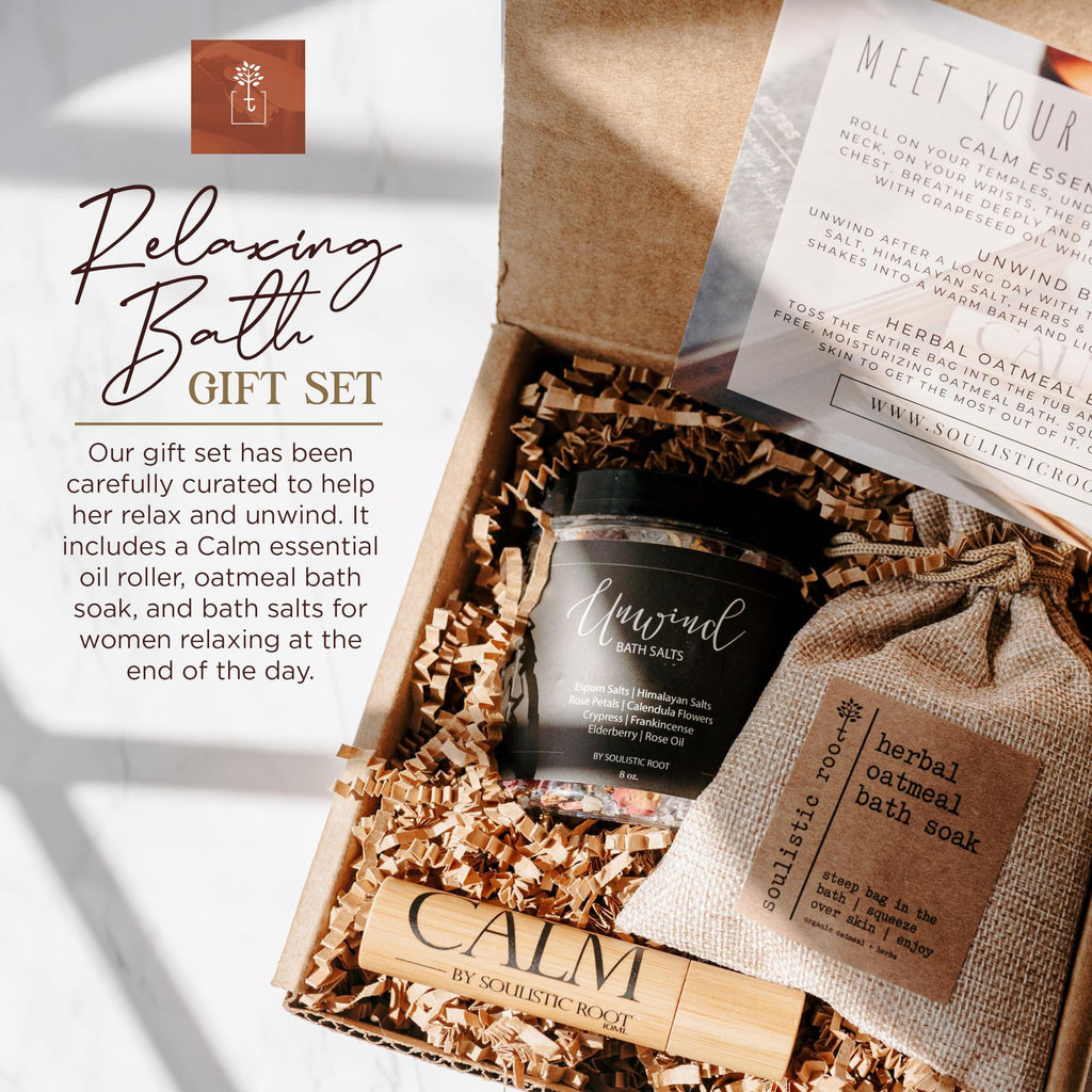 Bath Gift Set with Essential Oil Roller, Bath Salts & Oatmeal Bath Soak S78097