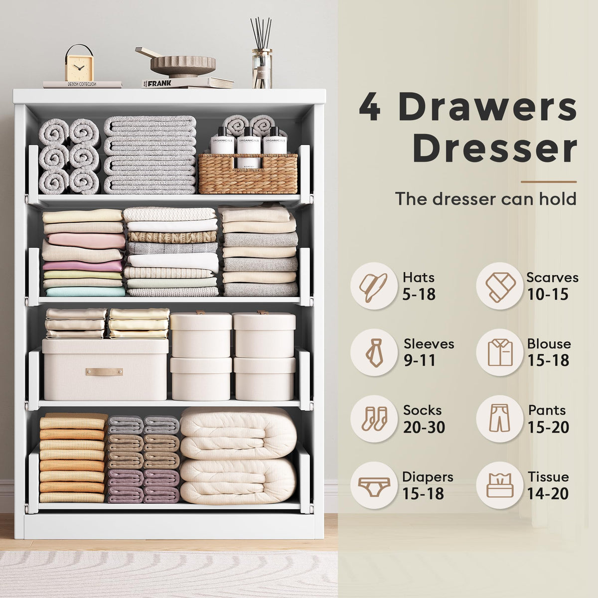 White 4 Drawer Wood Dresser X315468