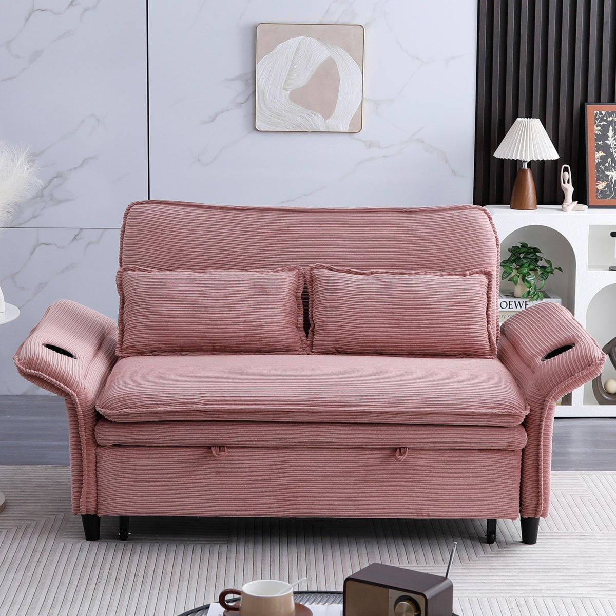Pink Convertible Sleeper Sofa Bed H8369