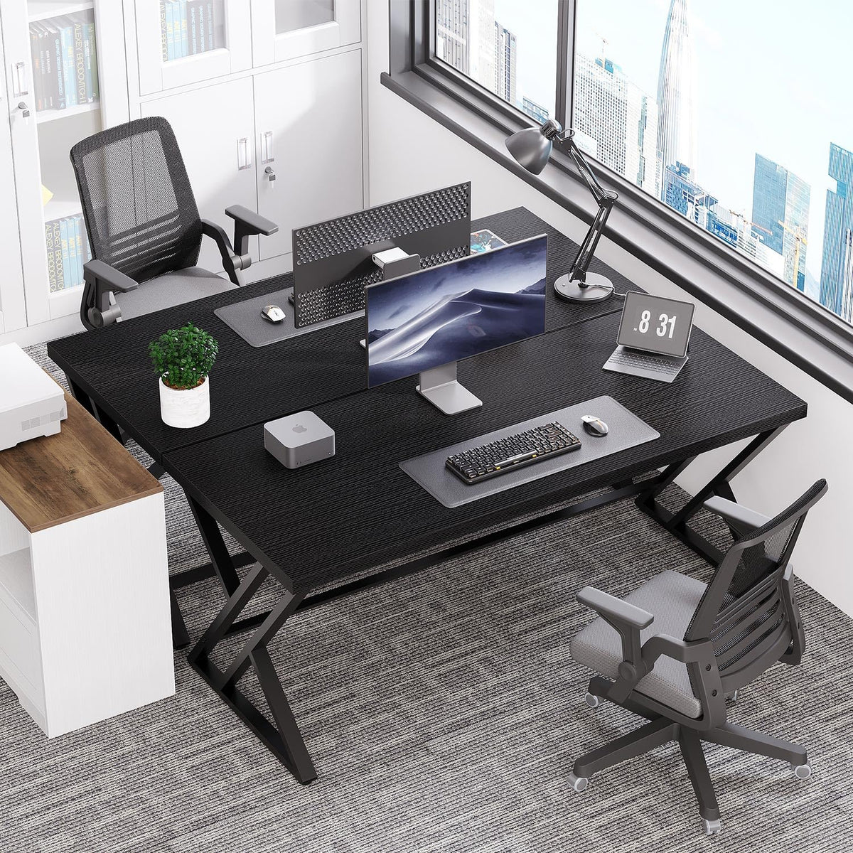 Black 47 Inch Metal and Wood Computer Desk U318