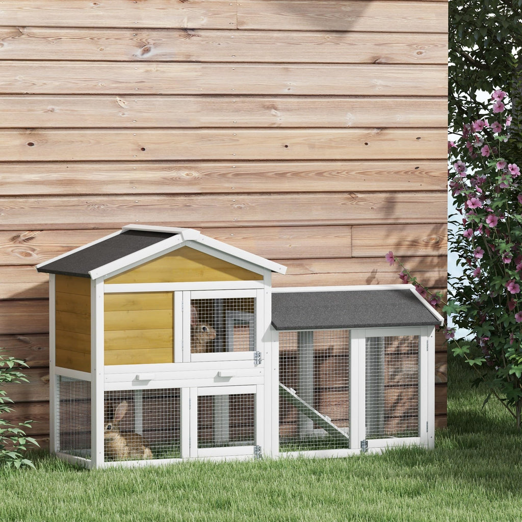 Outdoor Rabbit Hutch, 2-Tier with Ramp and Water-Resistant Roof J413526