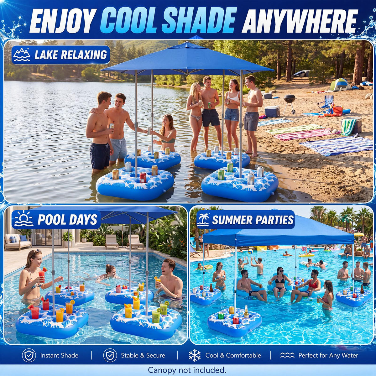 4 Inflatable Base Floats with Cup Holders N33471