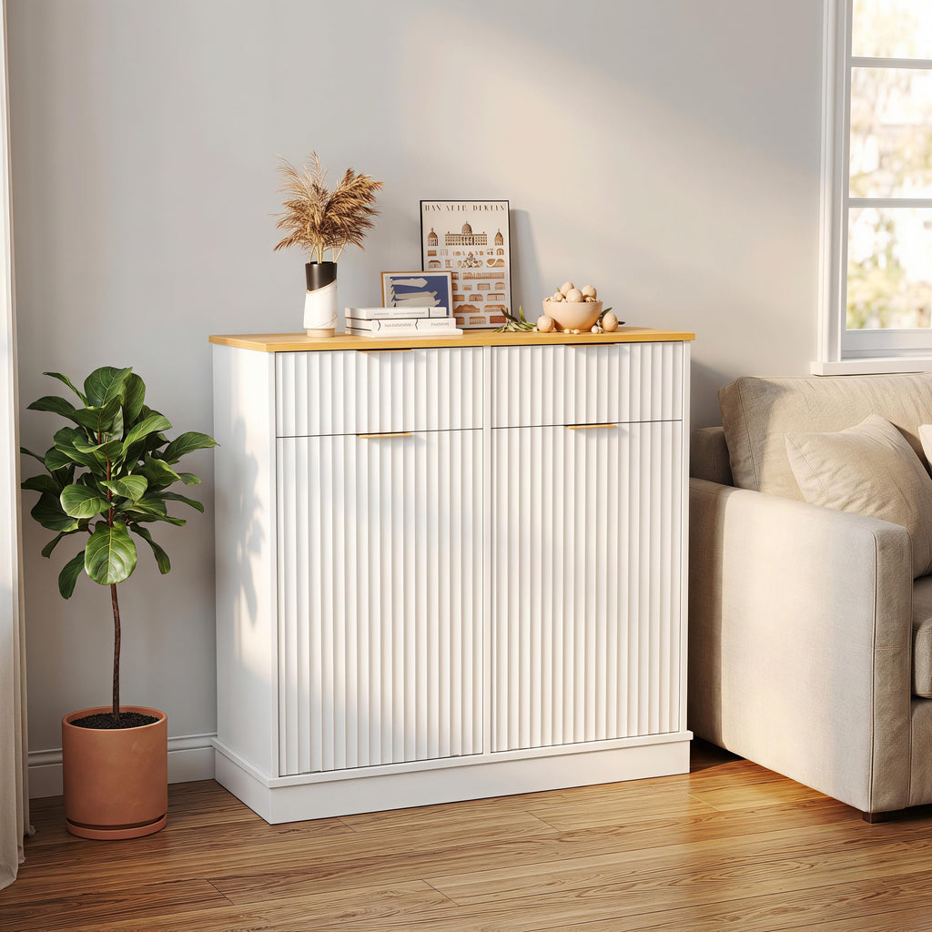 20 Gallon Double Tilt Out Wooden Trash Can Cabinet with Storage Drawers K28225