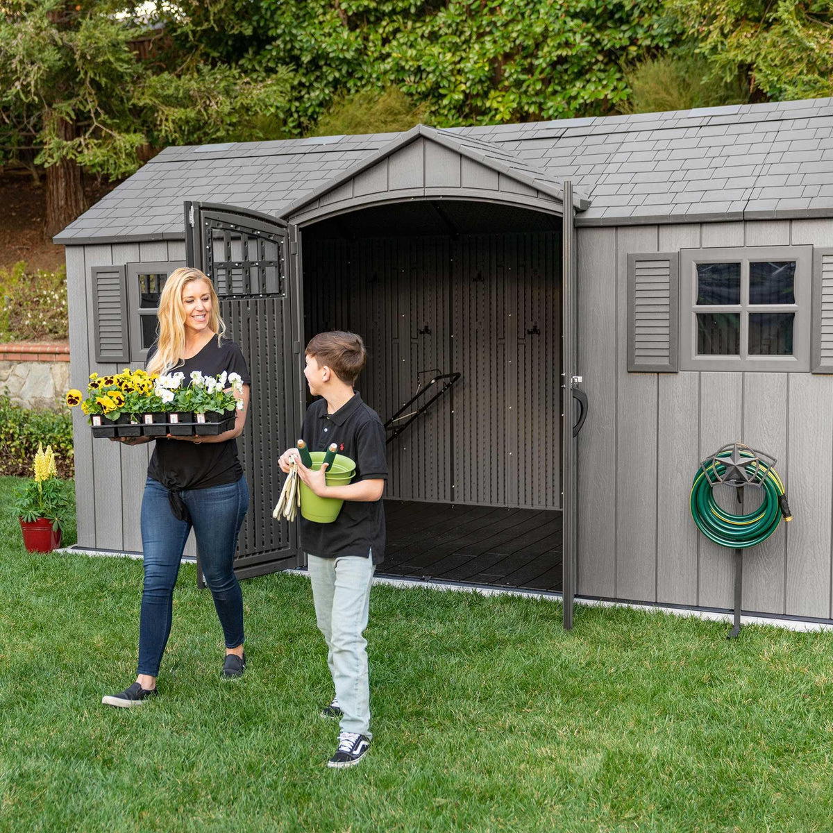 15 ft x 8 ft Gray Resin Outdoor Storage Shed J7921
