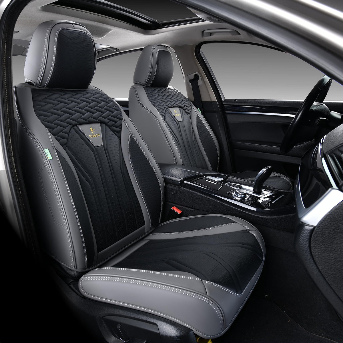 Leather Seat Covers Full Set 5 Seats Gray Black D212