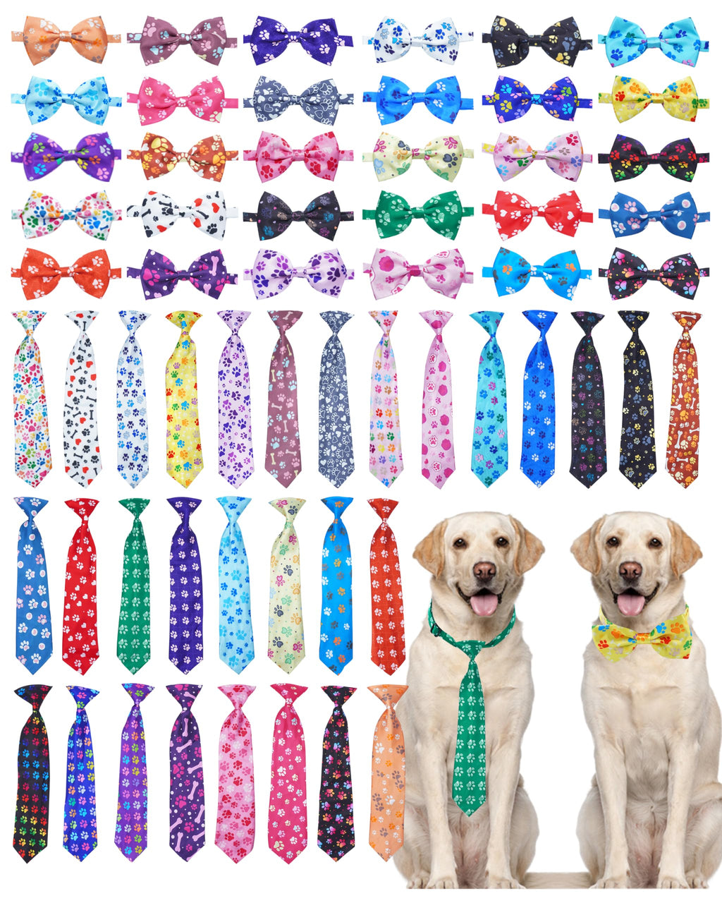 60 Pack Paw Print Dog Bowties and Ties B74602