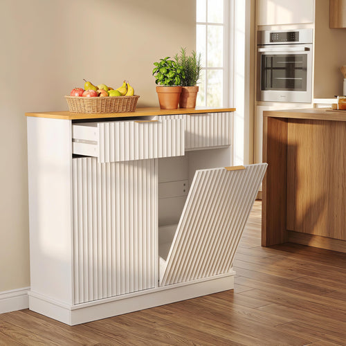 20 Gallon Double Tilt Out Wooden Trash Can Cabinet with Storage Drawers K28225