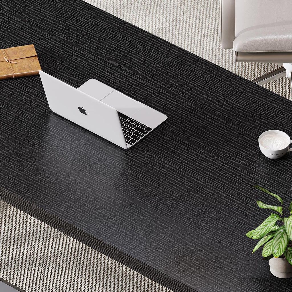 Black 47 Inch Metal and Wood Computer Desk U318