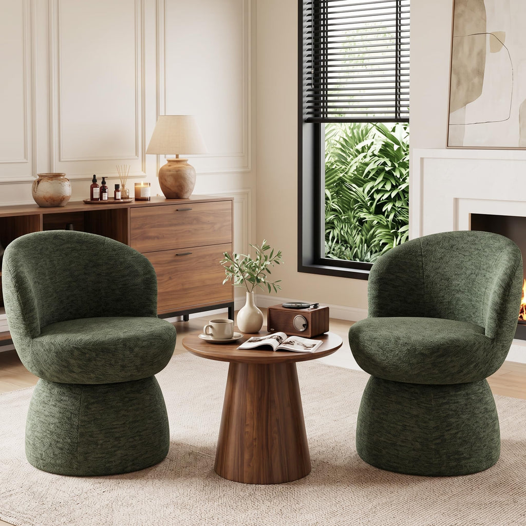 Green Boucle Fabric Swivel Accent Chair Set of 2 P4966