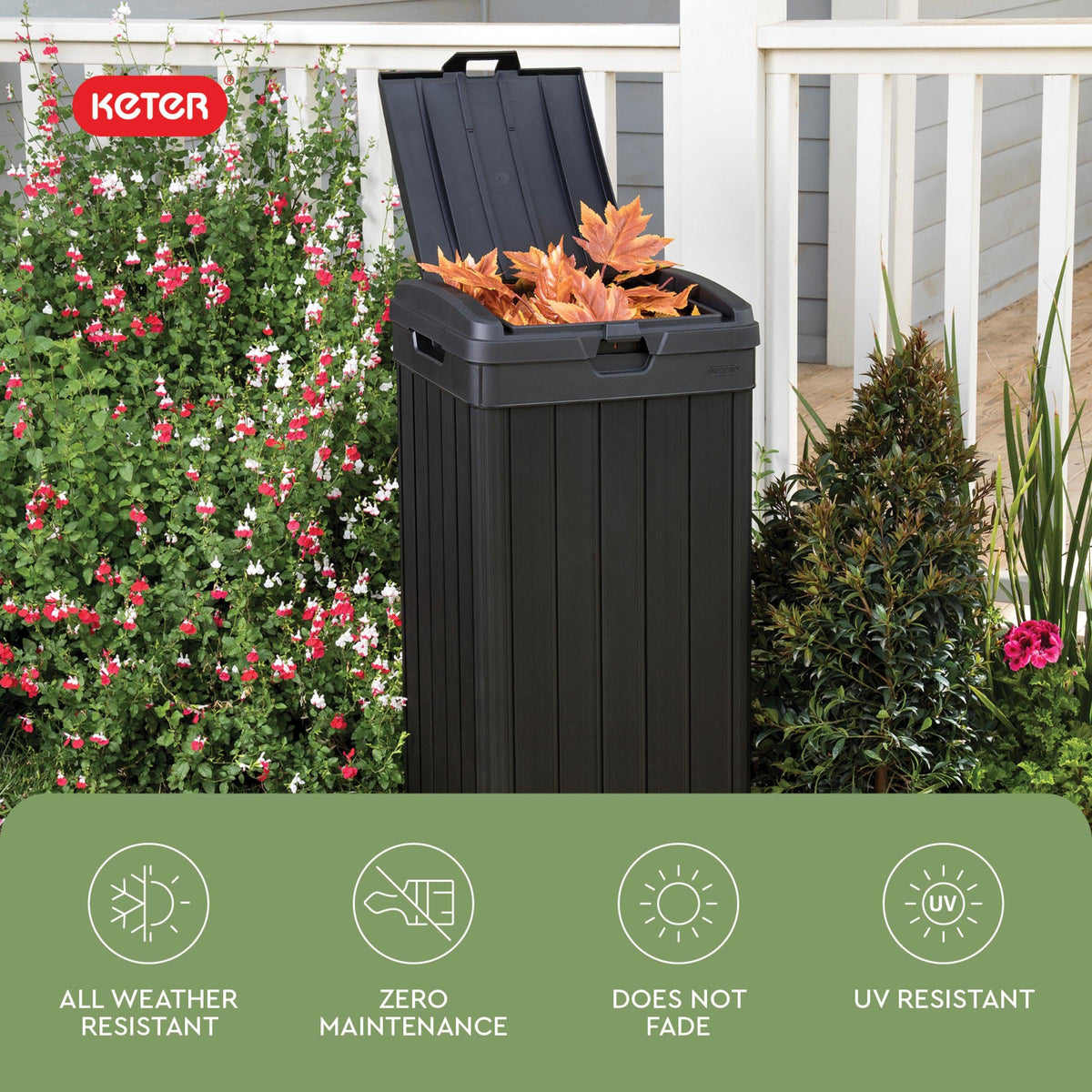 Black 38 Gallon Outdoor Trash Can with Lid and Drip Tray F18915