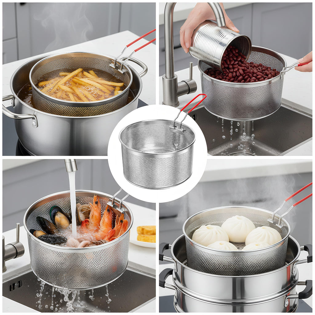 Set of 2 Stainless Steel Pasta Strainers with Removable Handle H43207