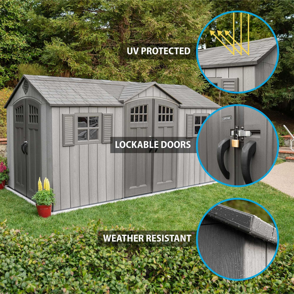 15 ft x 8 ft Gray Resin Outdoor Storage Shed J7921