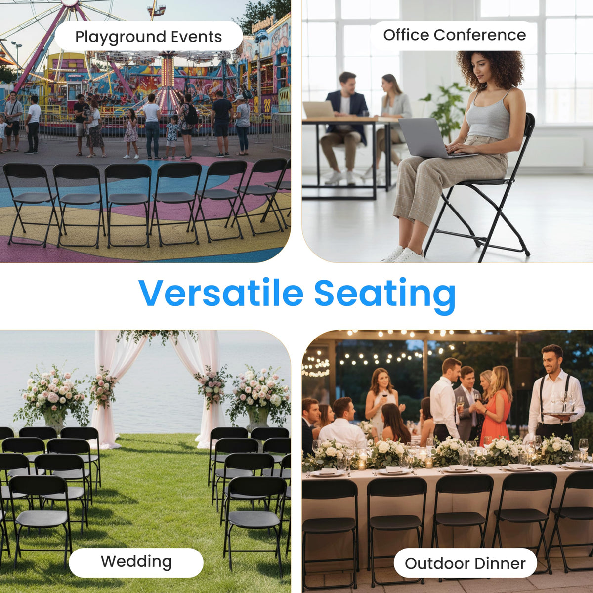 Black 10-Pack Folding Plastic Chair with Metal Frame K368
