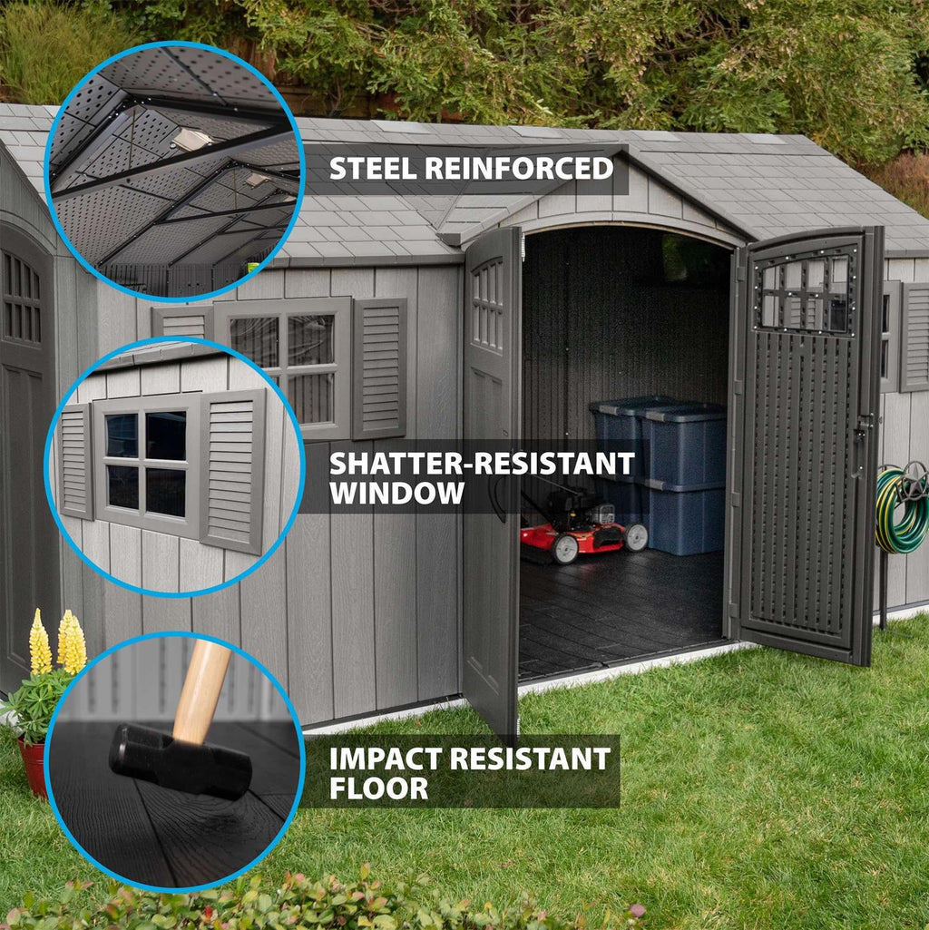 15 ft x 8 ft Gray Resin Outdoor Storage Shed J7921