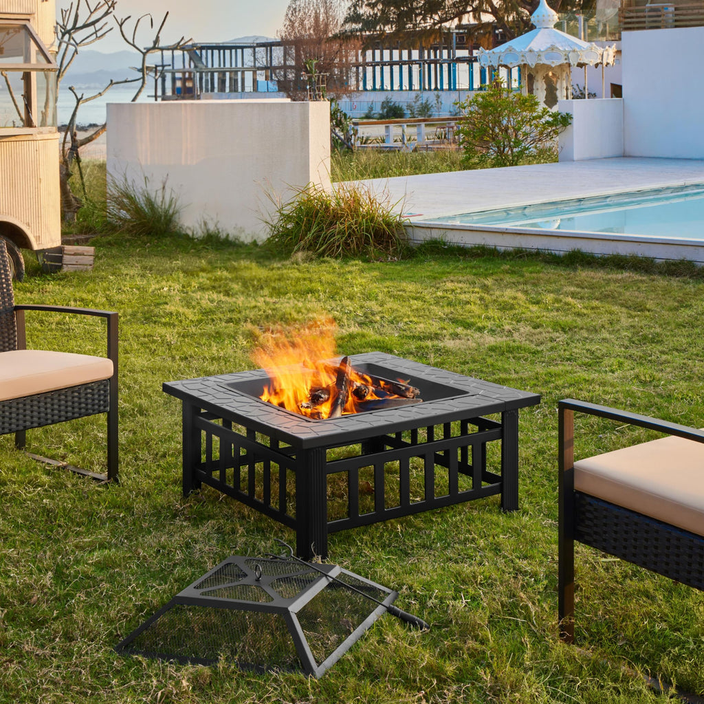 32in Square Metal Fire Pit Table O857074